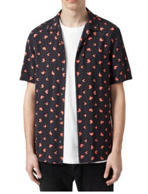 AllSaints Romanza Shirt size XL Black Red Hearts Pint Camp Collar Ecovero